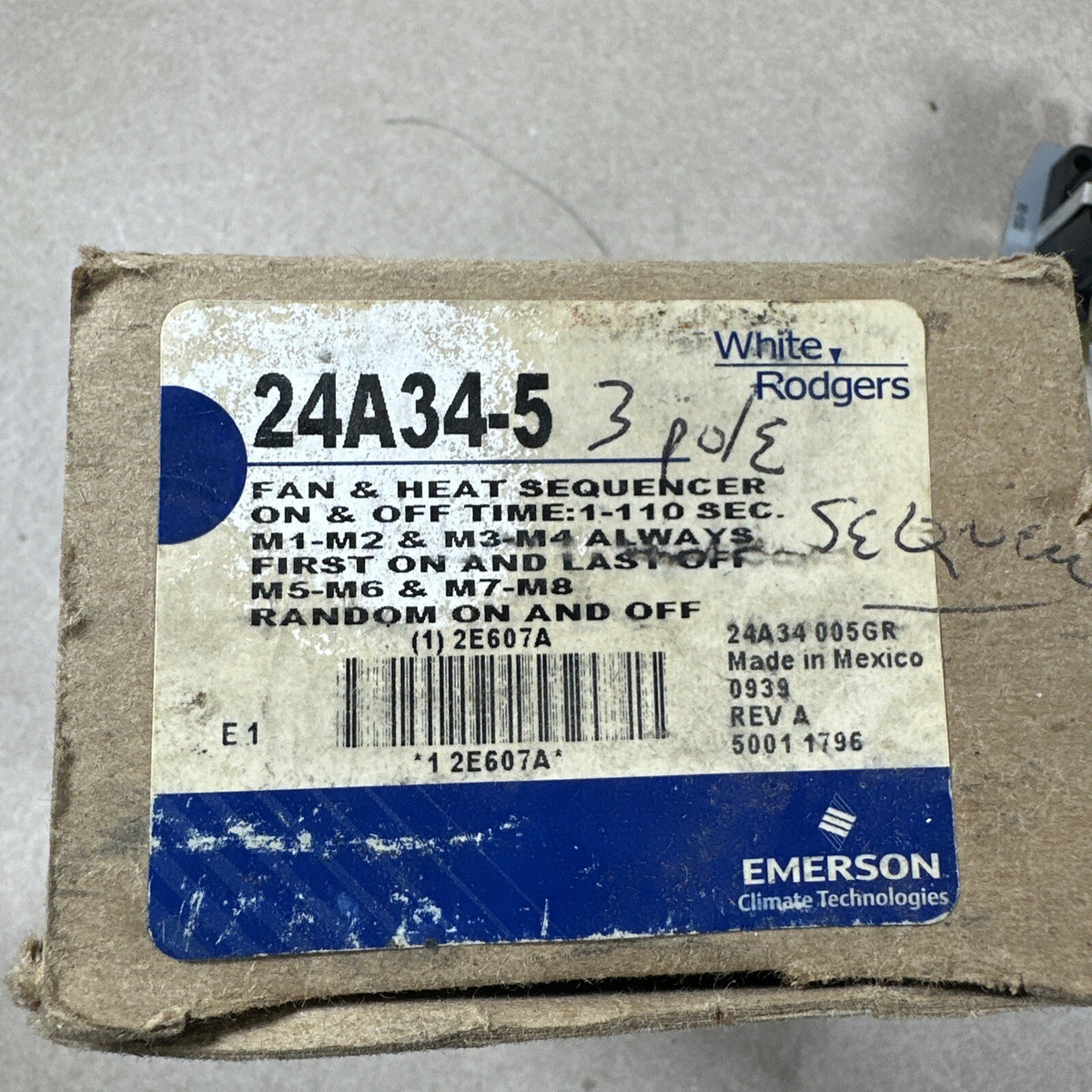 24A34-5 White Rogers Fan & Heat Sequencer Emerson Electric Mobile Home Furnace