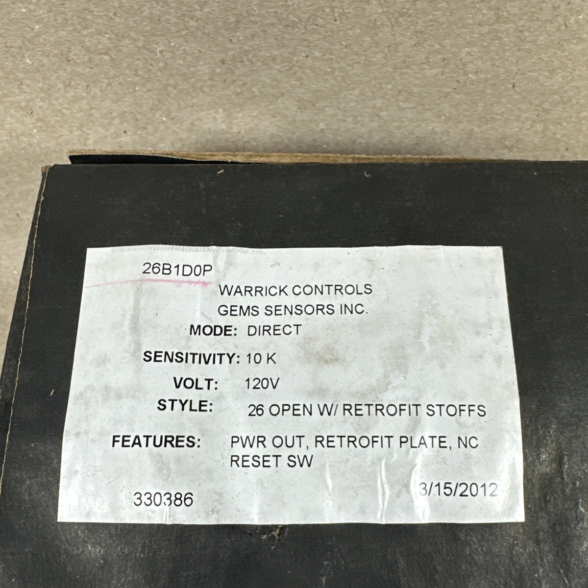 Warrick-Gems Sensors & Controls 26B1D0P 10Kohm 1NO/1NC LWCO W/PushBtn