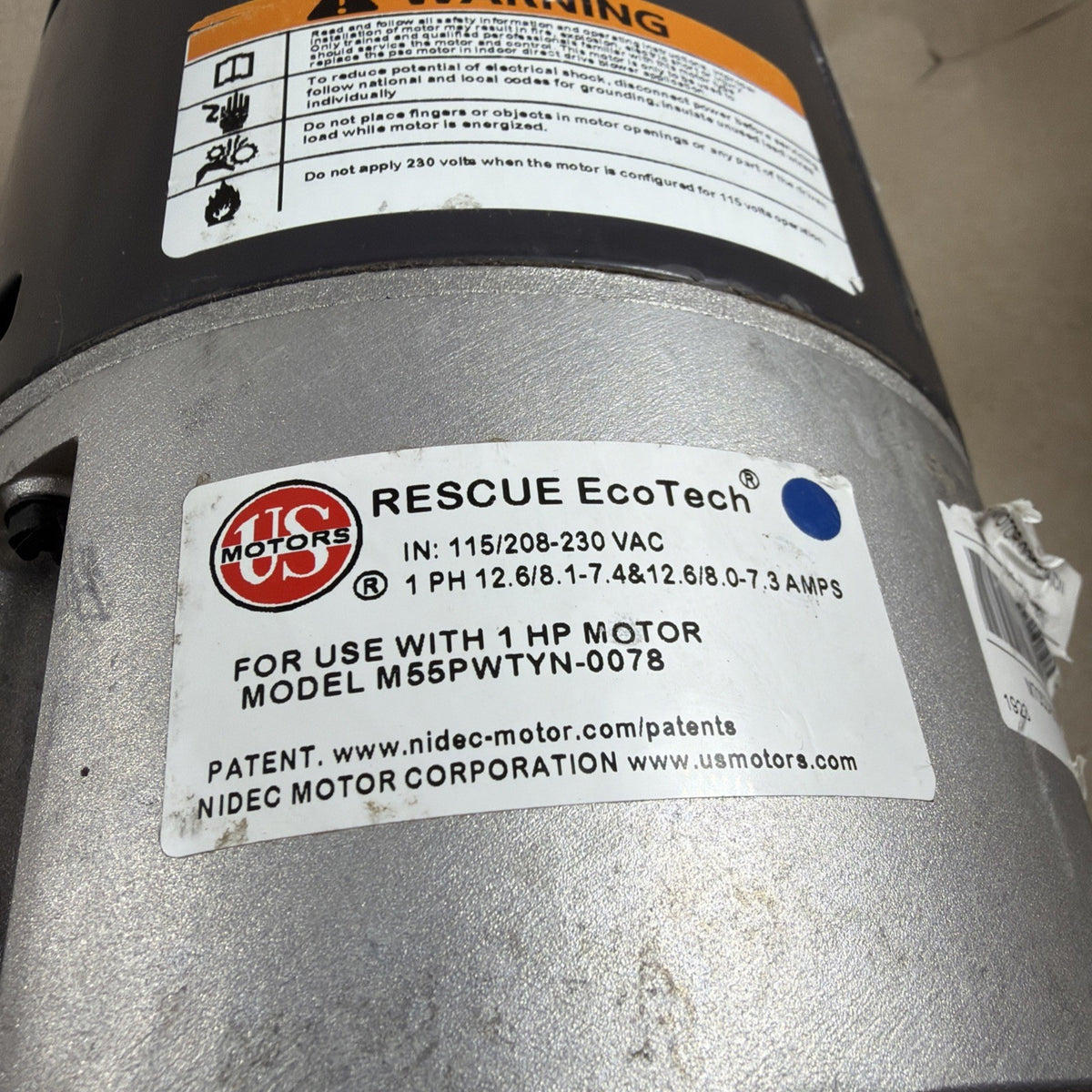 🔥🔥. US Motors RESCUE EcoTech M55PWTYN-0078 ECM Blower Motor 1HP 5552ET (M22)