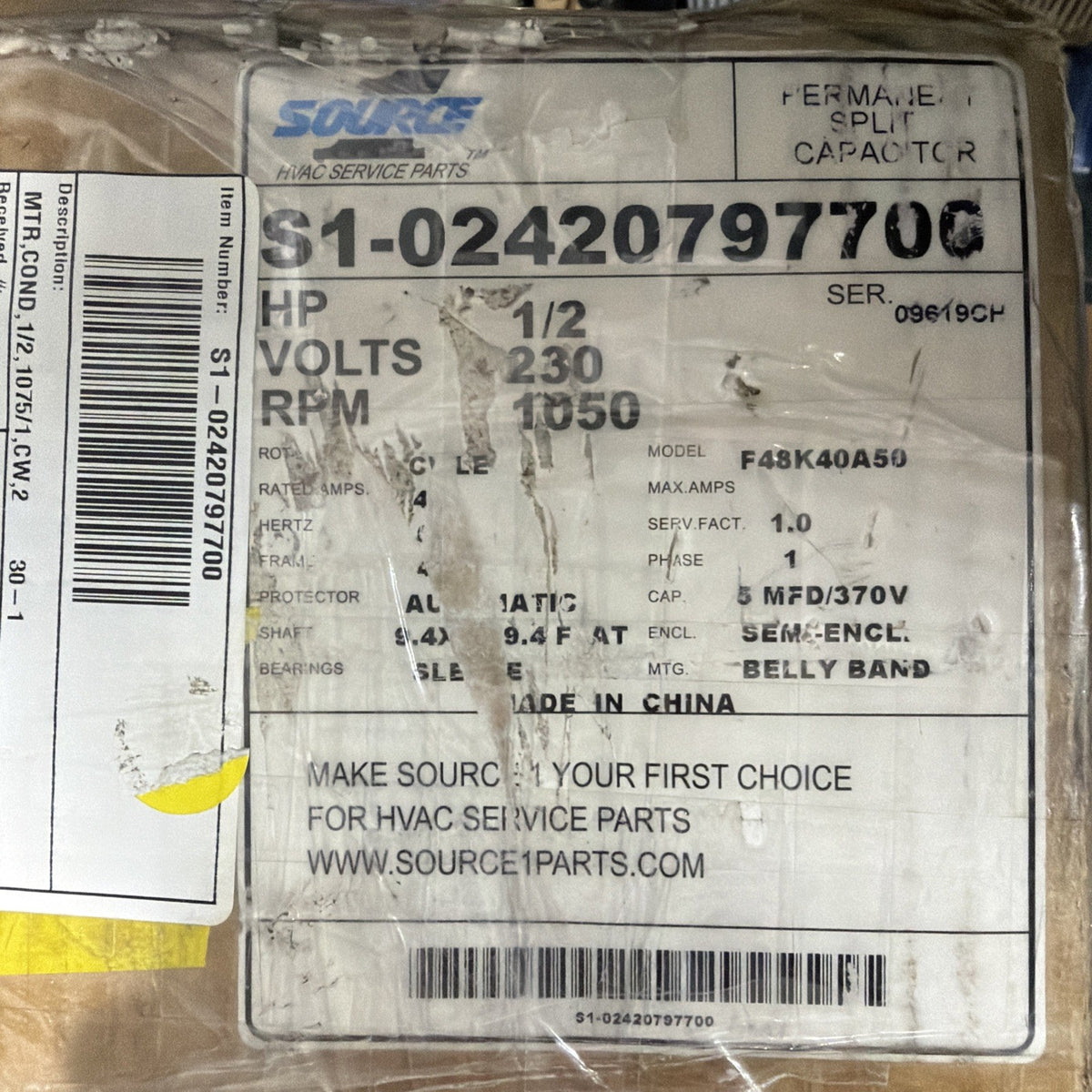 NEW🔥 F48K40A50 GENTEQ Source 1 Condenser Fan Blower Motor S1-02420797700