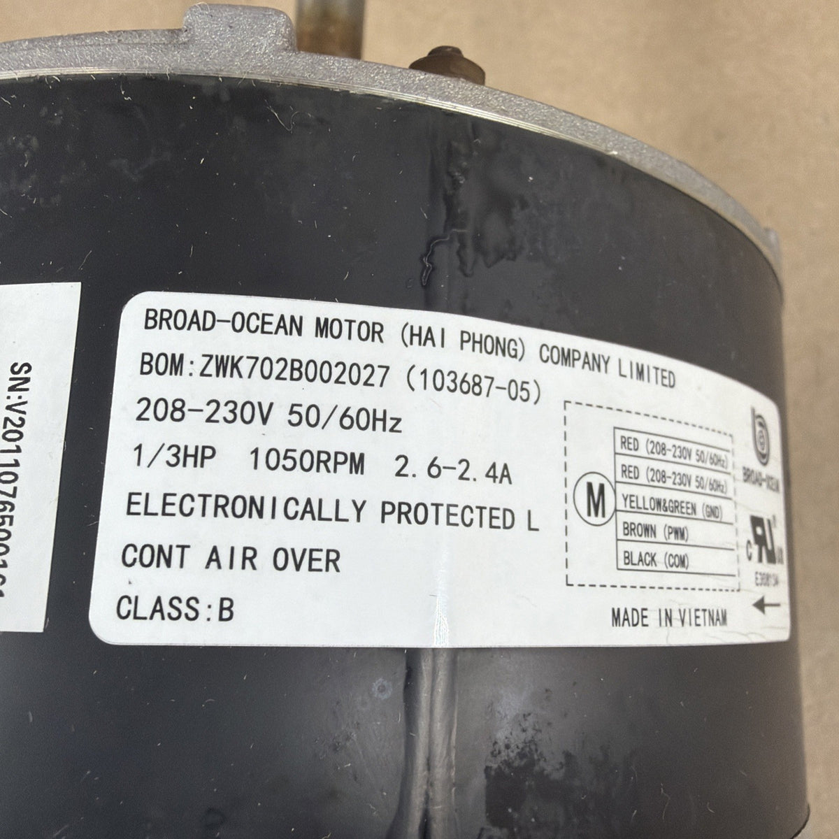 🔥 BROAD-OCEAN ZWK702B002027 ECM Blower Motor 103687-05 230V 1/3HP KMSAH014050