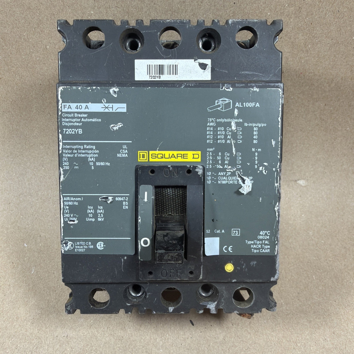 TESTED🔥 SQUARE D FH 100 A 3 pole 40amp 600v Molded Case Switch 7202YB