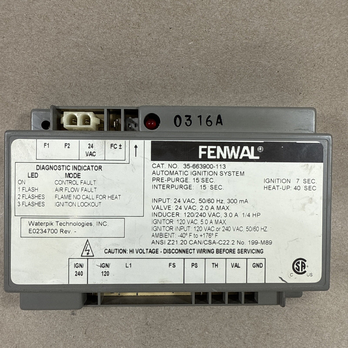 TESTED🔥🔥  FENWAL 35-663900-113 Automatic Ignition System E0234700. (D150)