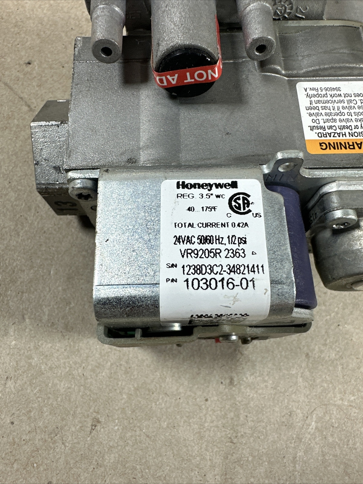 🔥🔥 HONEYWELL VR9205R2363 Modulating Gas Valve LENNOX 103016-01 72W34