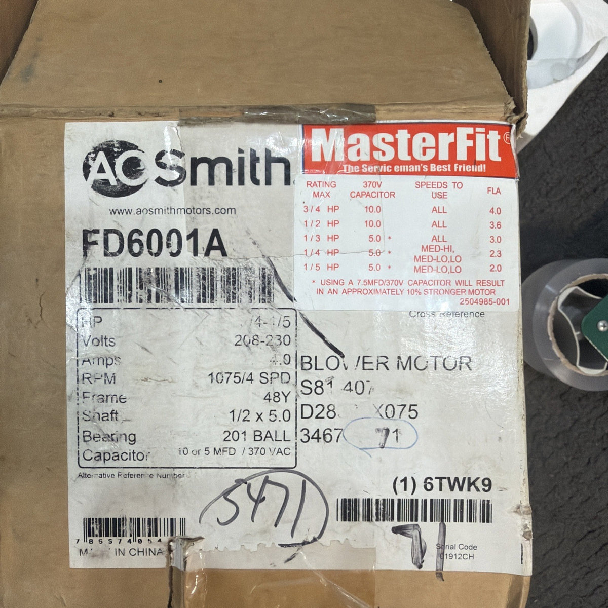 NEW✅ AO Smith FD6001A Motor 48FR 208/230V. 1076RPM. F48AD82A01