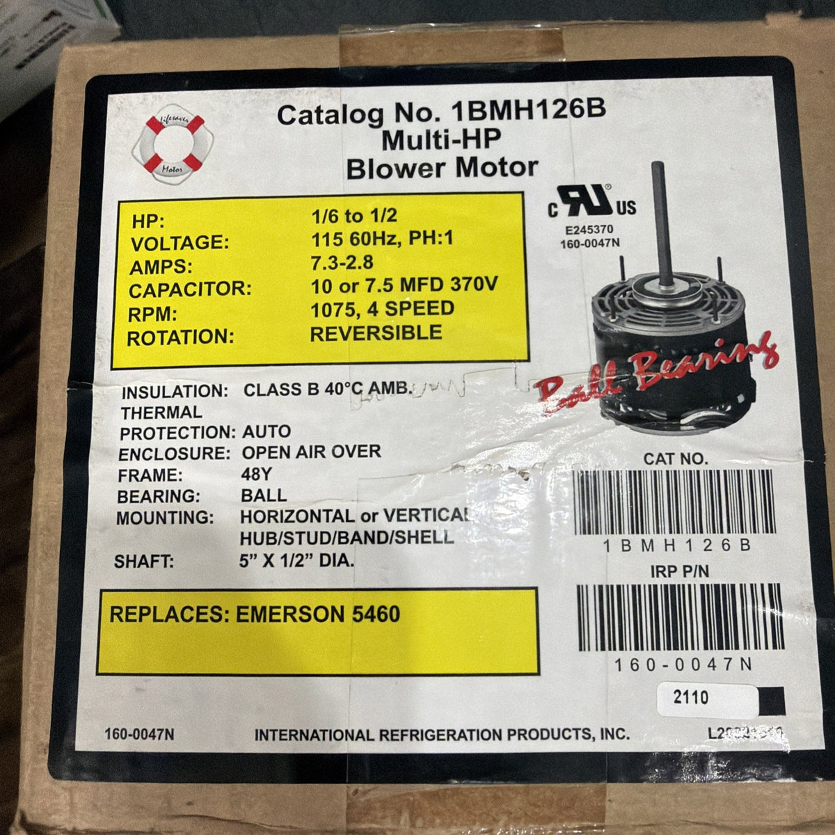 Blower Motor 1/2 HP 1BMH126B 208-230, 60 Hz, ph1 3.0 Amps 3 Speed Reversible