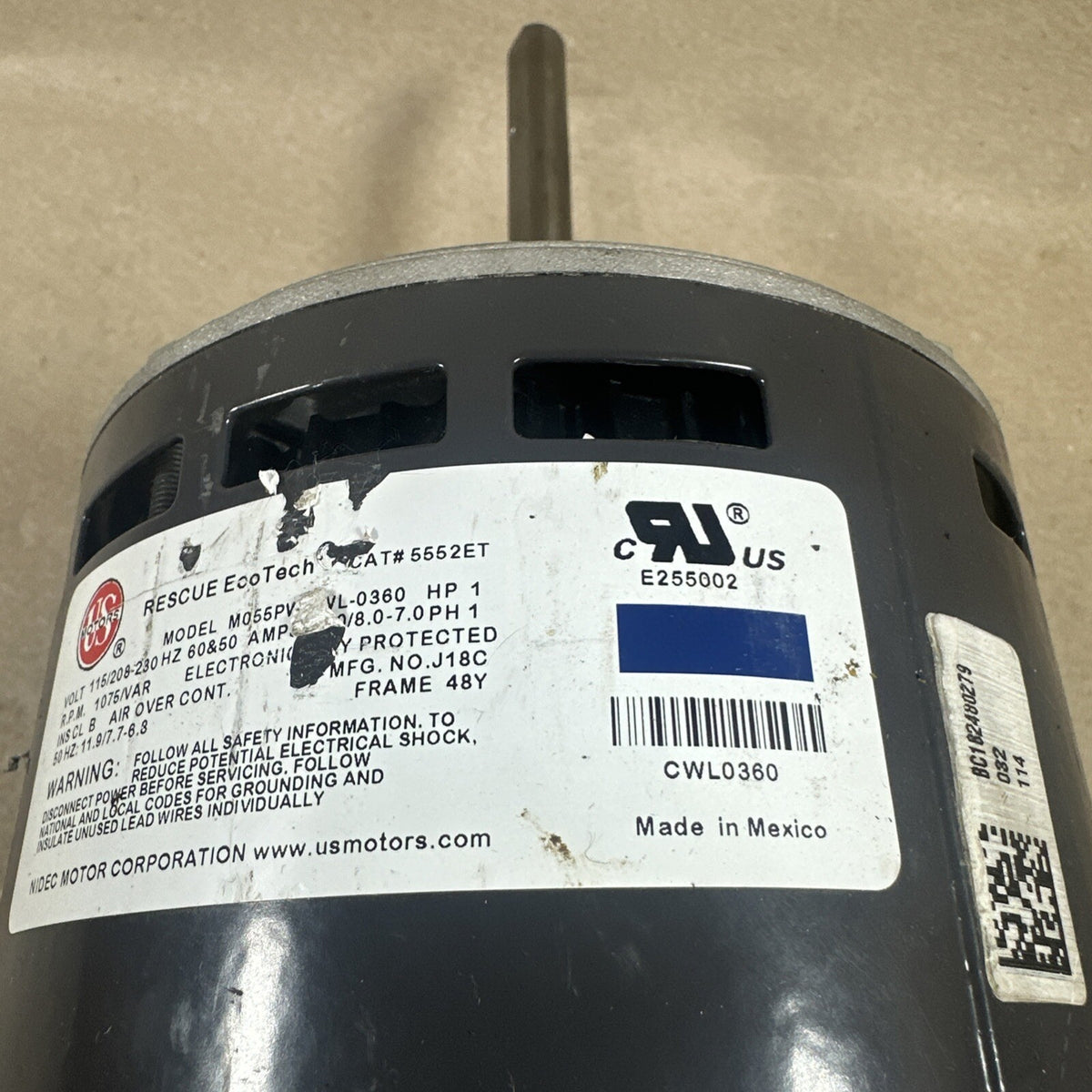 US Motors RESCUE EcoTech M055PWCWL-0360 ECM Blower Motor 1HP H829088966  (H1)