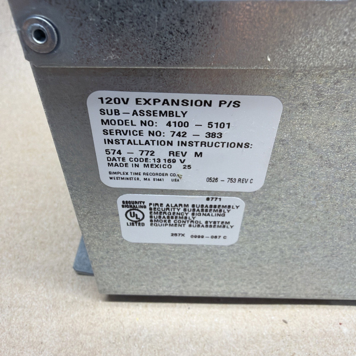 Simplex 4100-5101 Expansion Power Supply 120v-ac Rev D