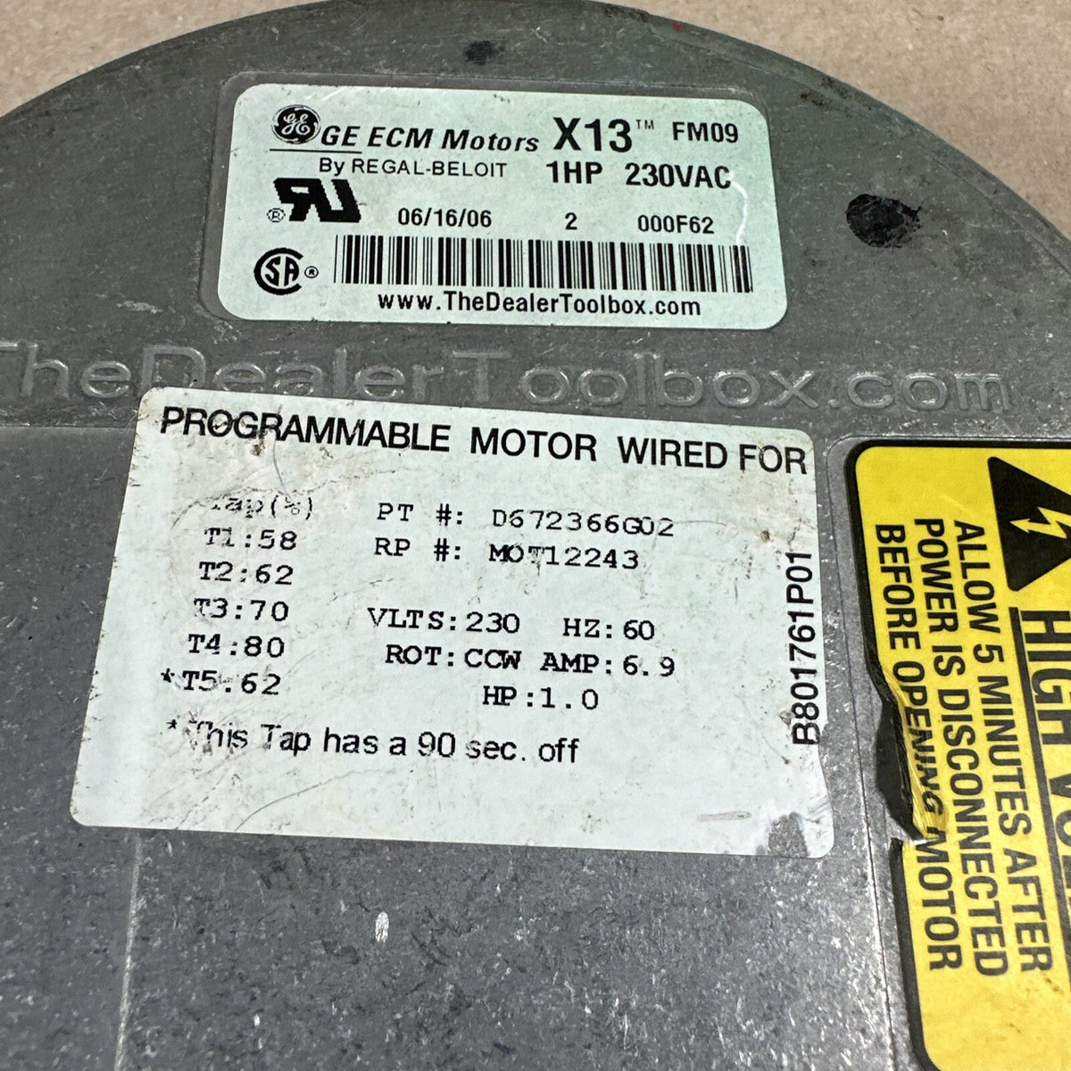 GE ECM X13 1 HP FM09 Blower Motor's Module 06/16/06 CCW LE rotation used (F138)