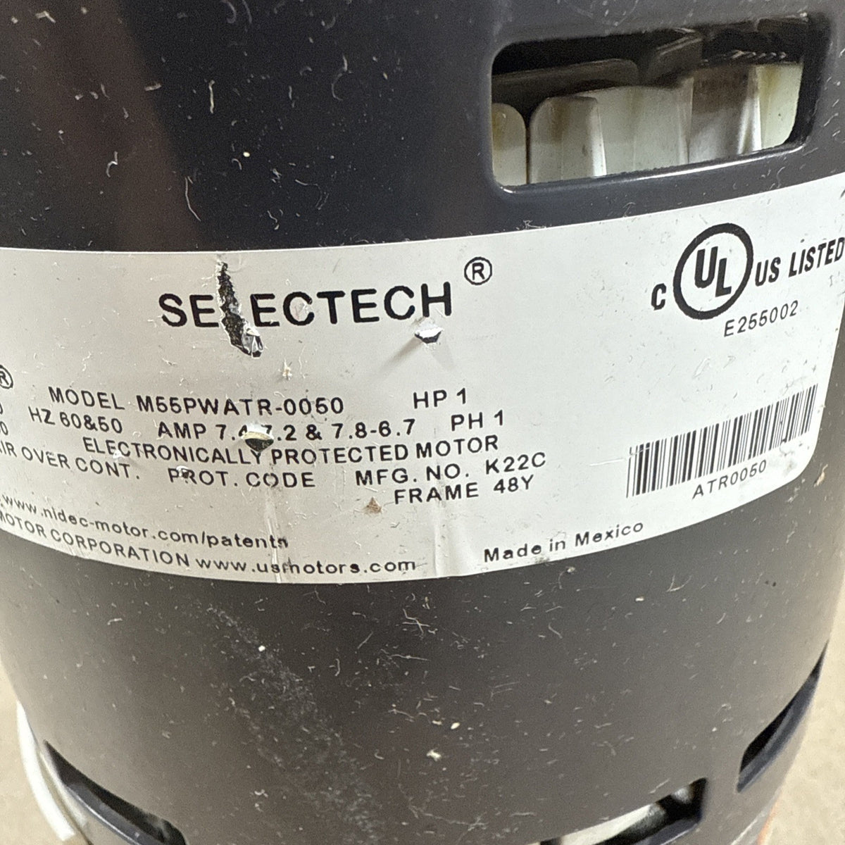 US Motors SELECTECH M55PWATR-0050 ECM Blower Motor 1HP 208-230V 105914-26 (#53)