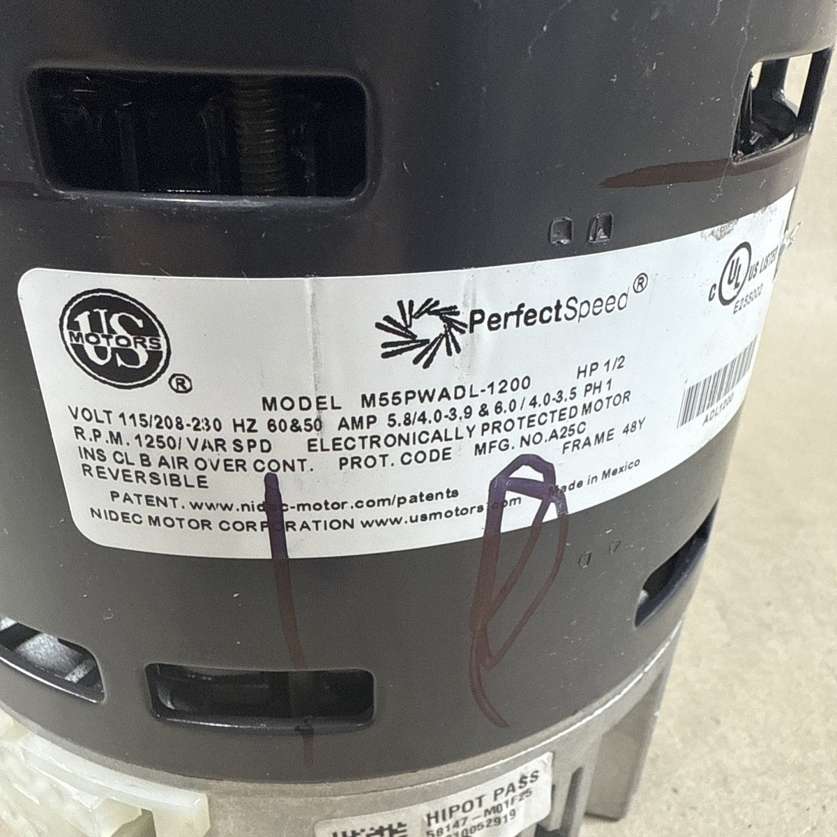 US Motors PerfectSpeed M55PWADL-1200 ECM Blower Motor 1/2HP A25232274 (#58)
