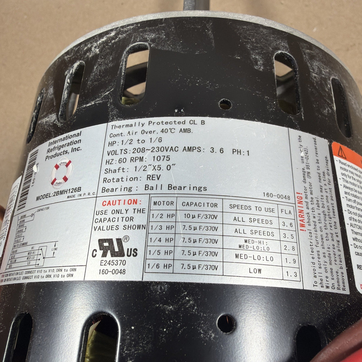 Blower Motor 1/2 HP 2BMH126B 208-230, 60 Hz, ph1 3.0 Amps 3 Speed Reversible