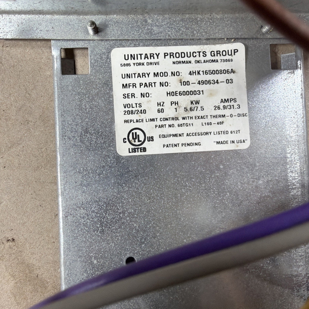 🔥🔥 Unitary 4HK16500806A 5.6/7.5 kw, 208/240V, Heater Mfg 100-490634-03