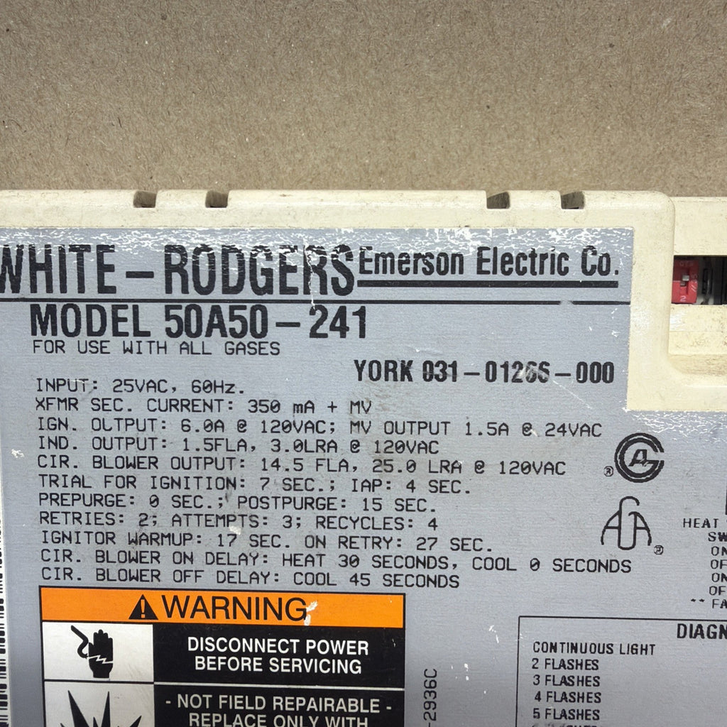 TESTED✅ 50A50-241 Furnace Control Board White Rogers  York 031-01266-000
