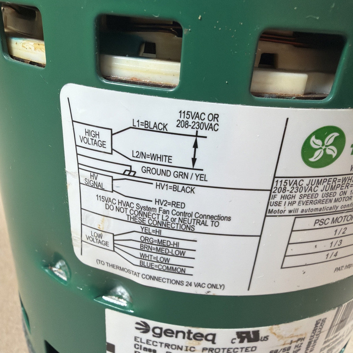 TESTED!! Genteq Evergreen 5SME39HXL110 1/2HP 115/230V ECM Blower Motor GX03