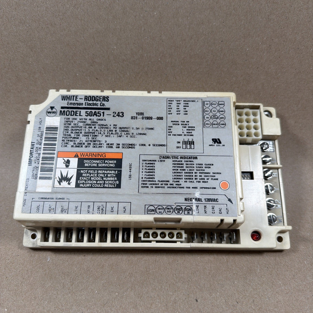 🔥 White Rodgers 50A51-243 Furnace Ignition Control Module YORK 031-01909-00