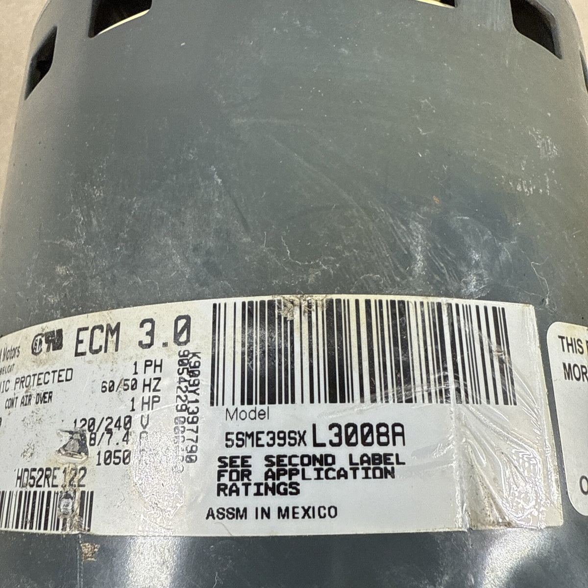 Genteq ECM 3.0 HD52RE122 Blower Motor 5SME39SXL3008A. GC07  3.0.  1HP. (MT1)