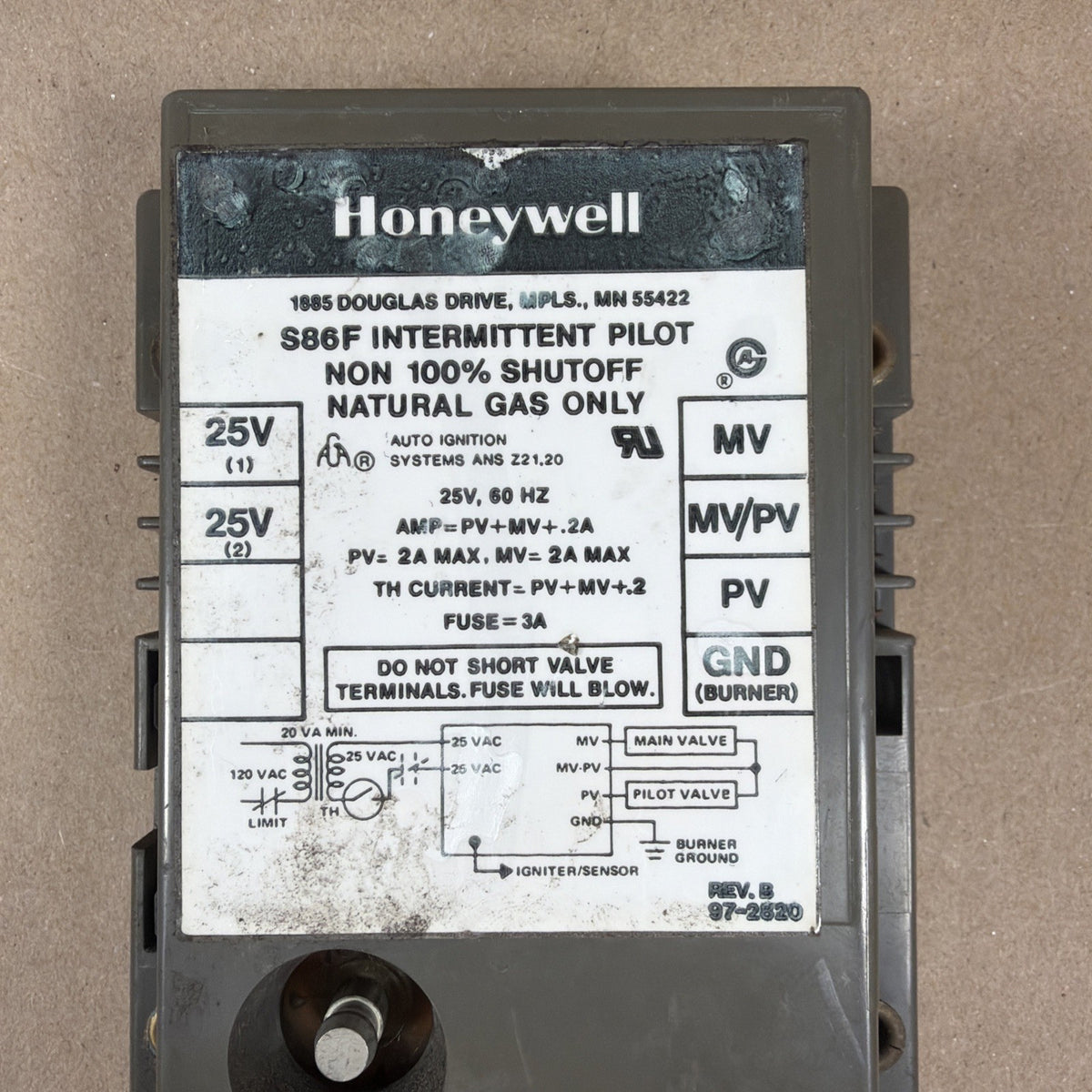 🔥🔥 Honeywell S86F Intermittent Pilot Control Non 100% Shutoff Nat. Gas 25V