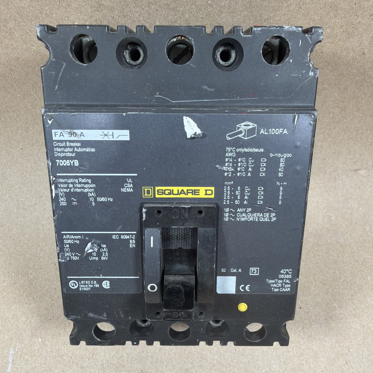 TESTED🔥 SQUARE D FH 90 A 3 pole 90 amp 600v AL100FA Switch 7006YB