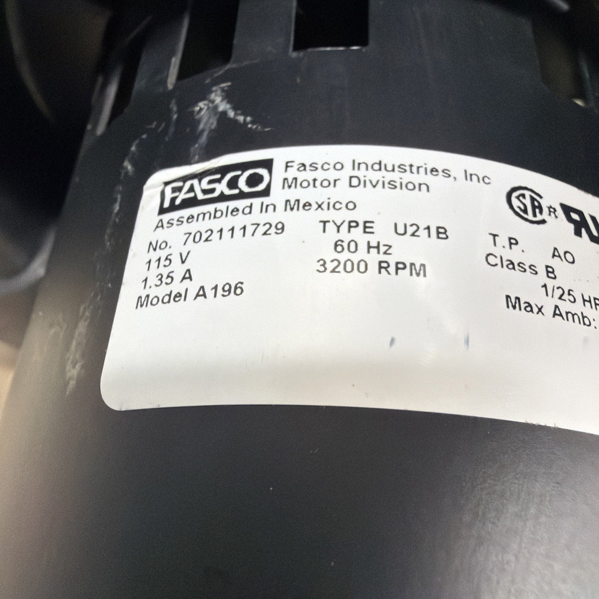 FASCO 702111729 Draft Inducer Blower Motor A196 115V 3000RPM JK4053027-13