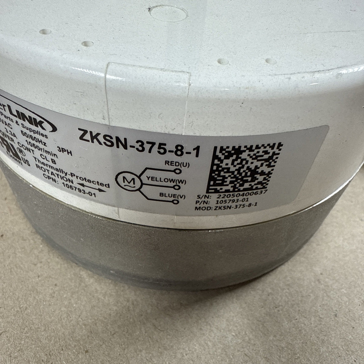 InterLink ZKSN-375-8-1 Programmable Blower Motor 208-230VAC 1/2HP 105793-01 MT27