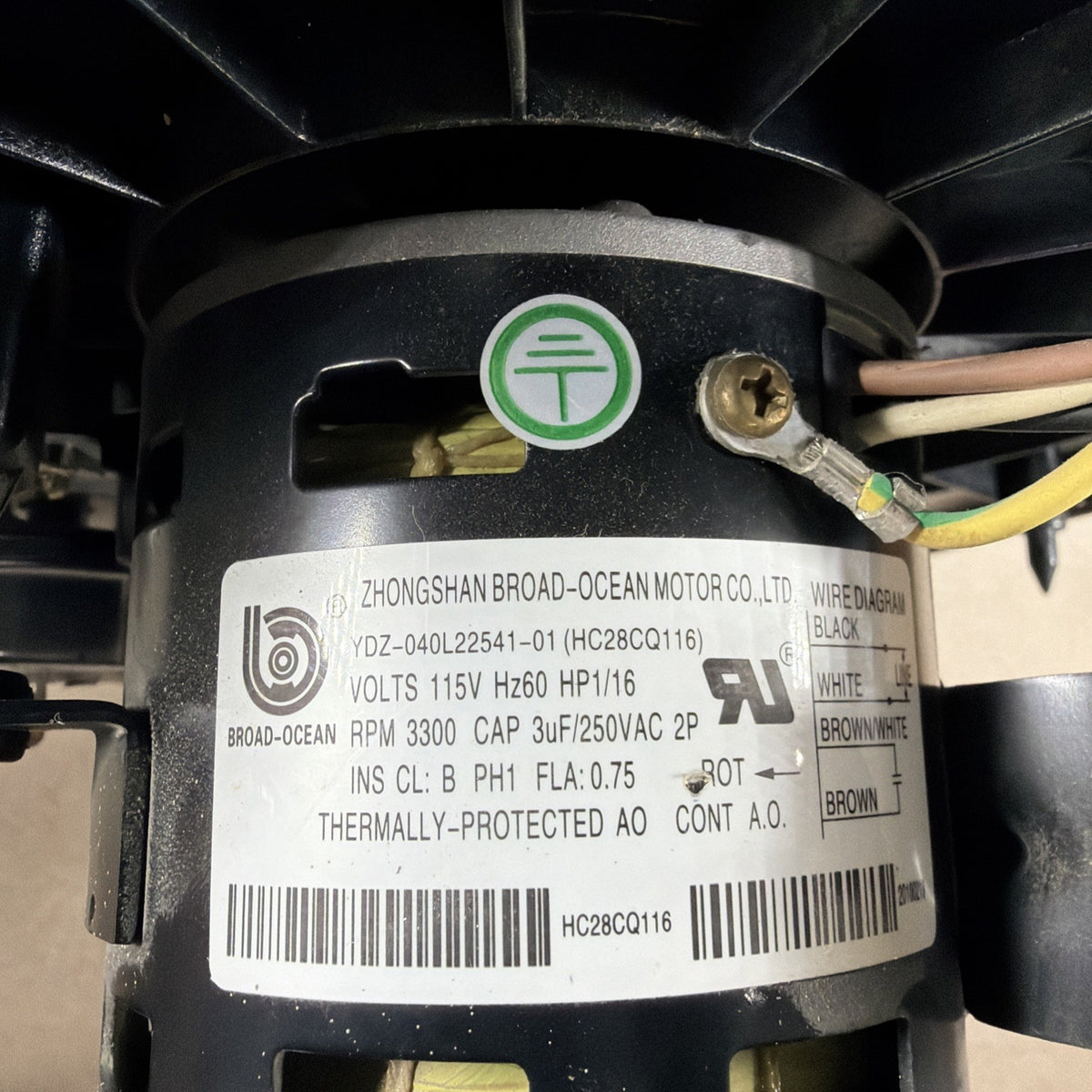 🔥 ZHONGSHAN BROAD-OCEAN HC28CQ116 Draft Inducer Motor  YDZ-040L22541-01 (B44)