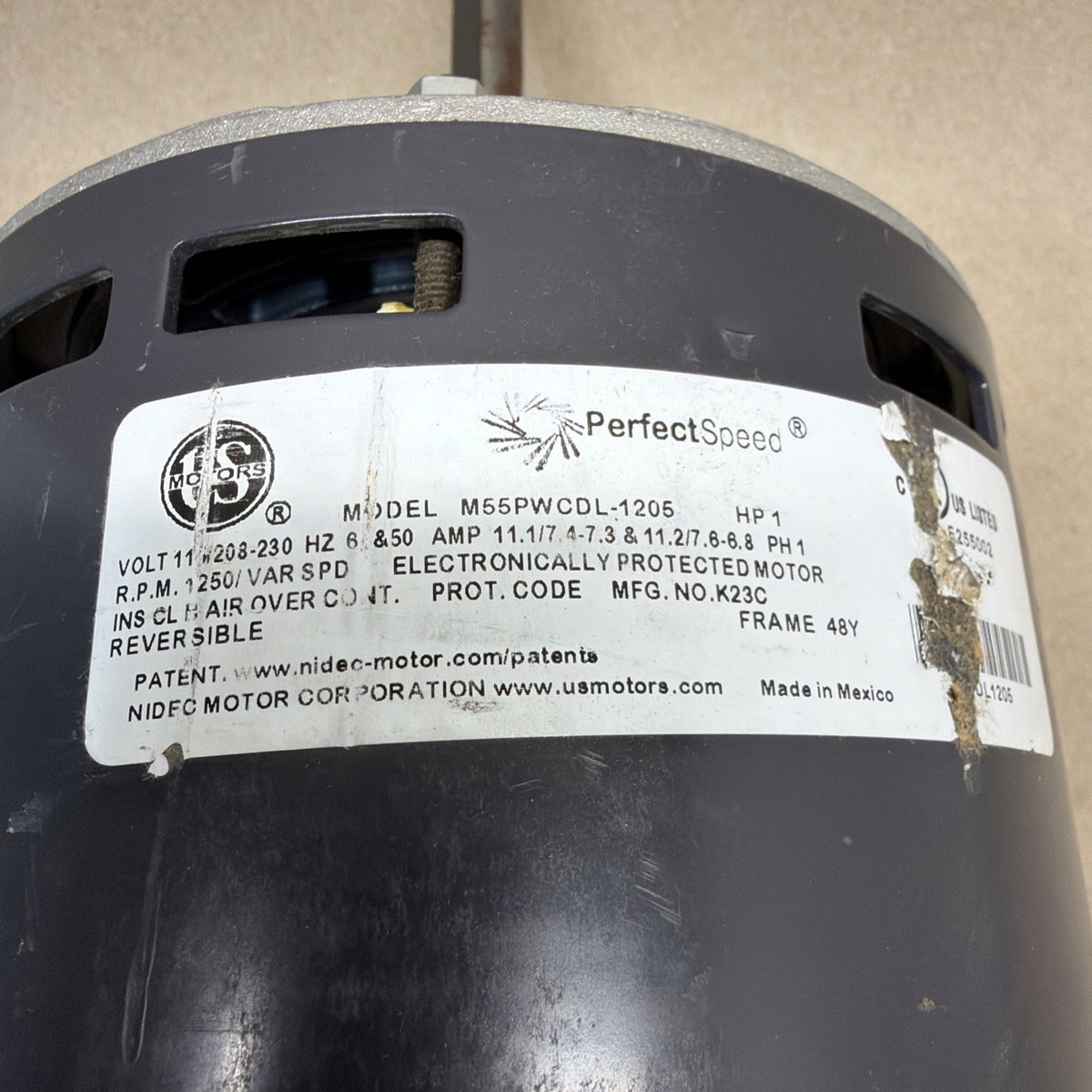 🔥 US Motors M55PWCDL-1205 PerfectSpeed ECM Blower Motor 1HP 115/208-230V Ver.58