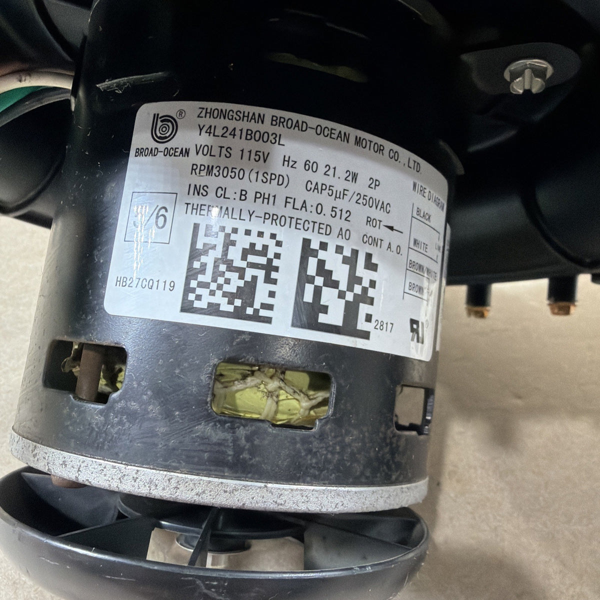 🔥 Zhongshan Broad Ocean Y4L241A87 Draft Inducer Blower Motor HB27CQ119 (C23)
