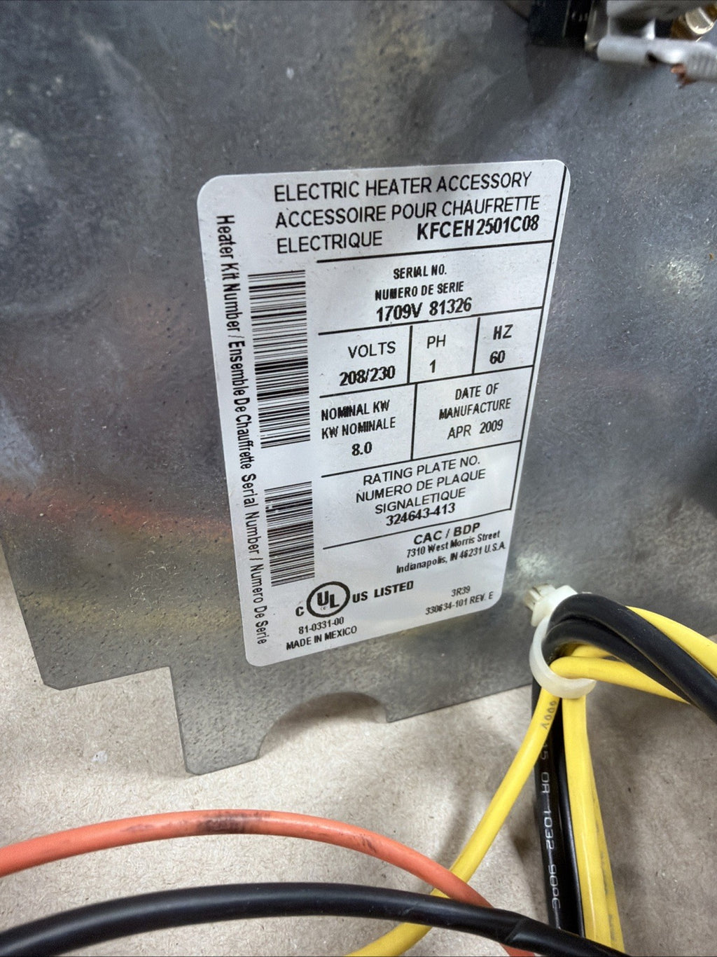 TESTED🔥 UNITED TECHNOLOGIES KFCEH2501C08 Heater Element Kit 208/230V Carrier