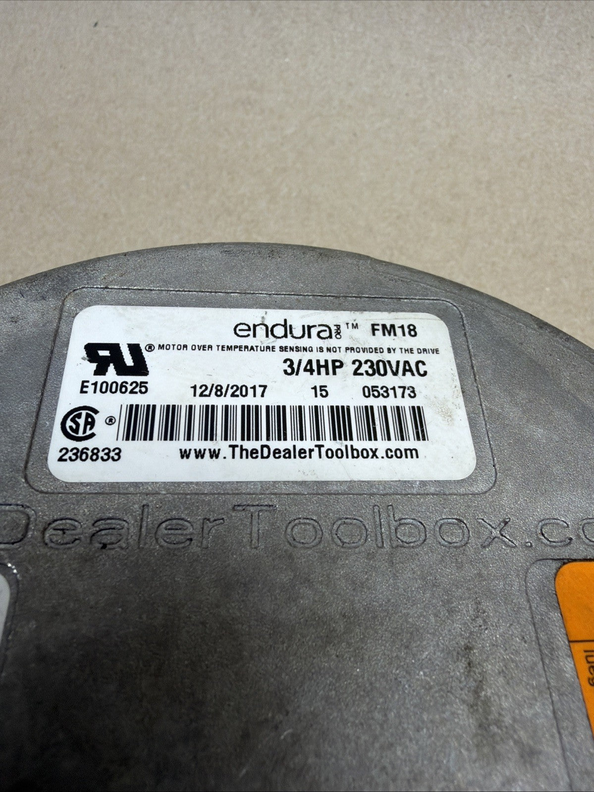 TESTED🔥 Endura  Genteq FM18 230VAC 3/4HP Module Motor  12/8/2017