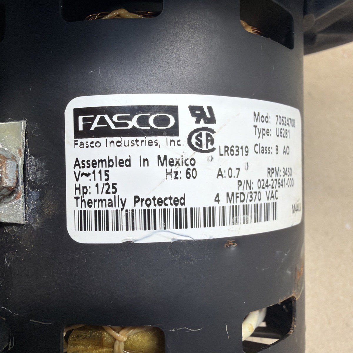 🔥 FASCO 70624708 Swirlwind Draft Inducer Blower Motor Assembly 024-27641-000