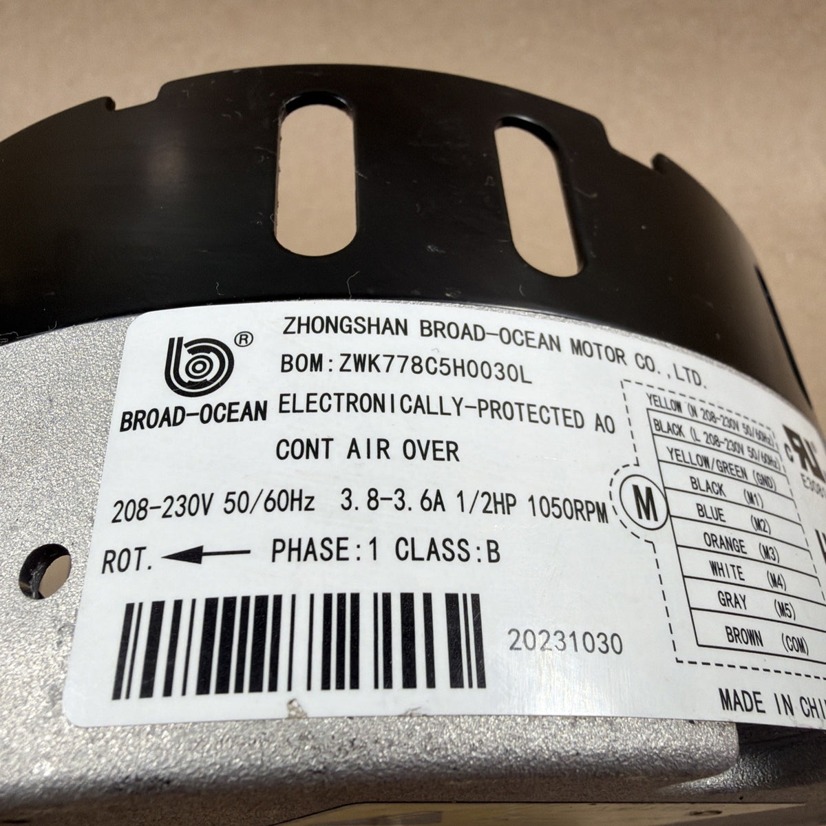 🔥 BROAD-OCEAN ZWK778C5H0030L ECM Blower Motor 230V 1/2HP HD44AQ282 K00190134