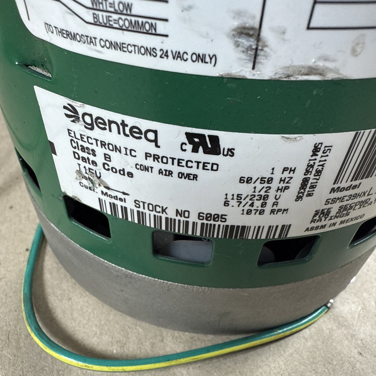 Genteq 5SME39HXL110 Variable Speed Blower Motor 1/2HP 1070RPM 115/230V 5.6" #14