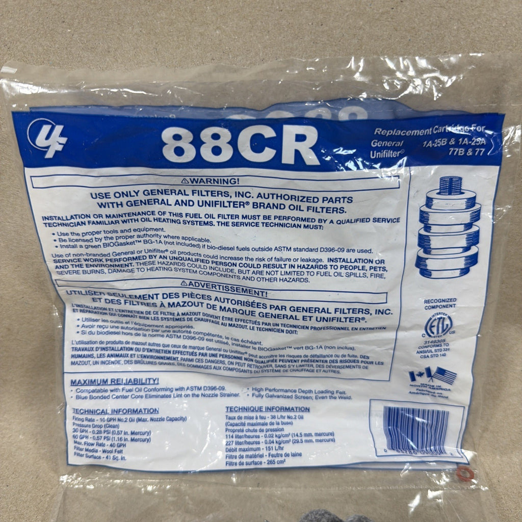 Filter 88CR Replacement Cartidge for 1A-25B&1A-25A 77B and 77 General Unifilter