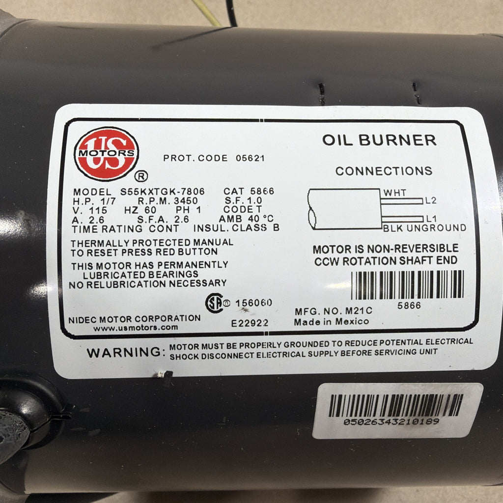 NEW 🔥 S55KXTGK-7806 US MOTORS  1/7HP 3450RPM. PH1 Oil Burner Motor 115V