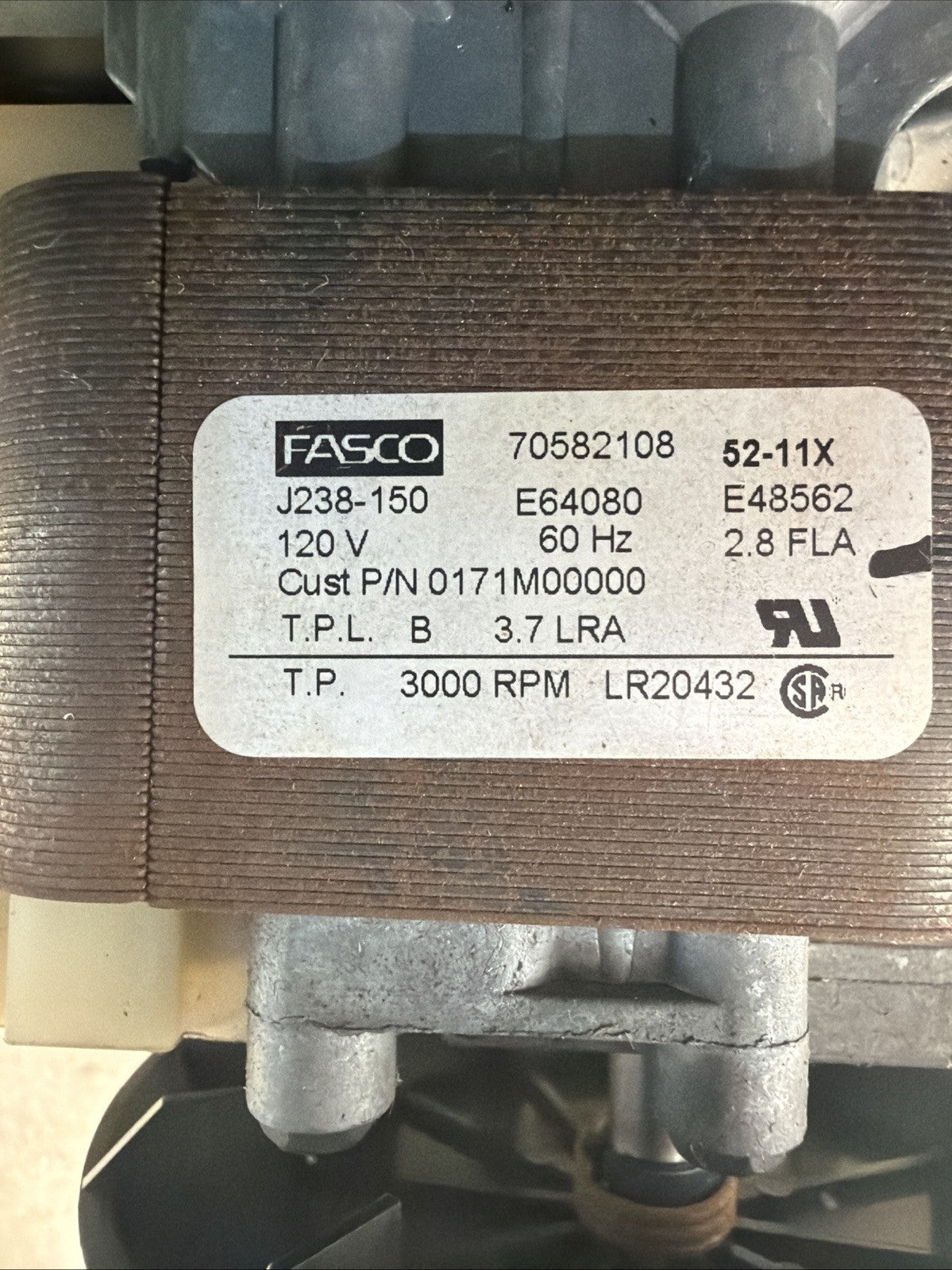 TESTED✅ Fasco 70582108 J238-150 Draft Inducer Blower Motor P/N 0171M00000