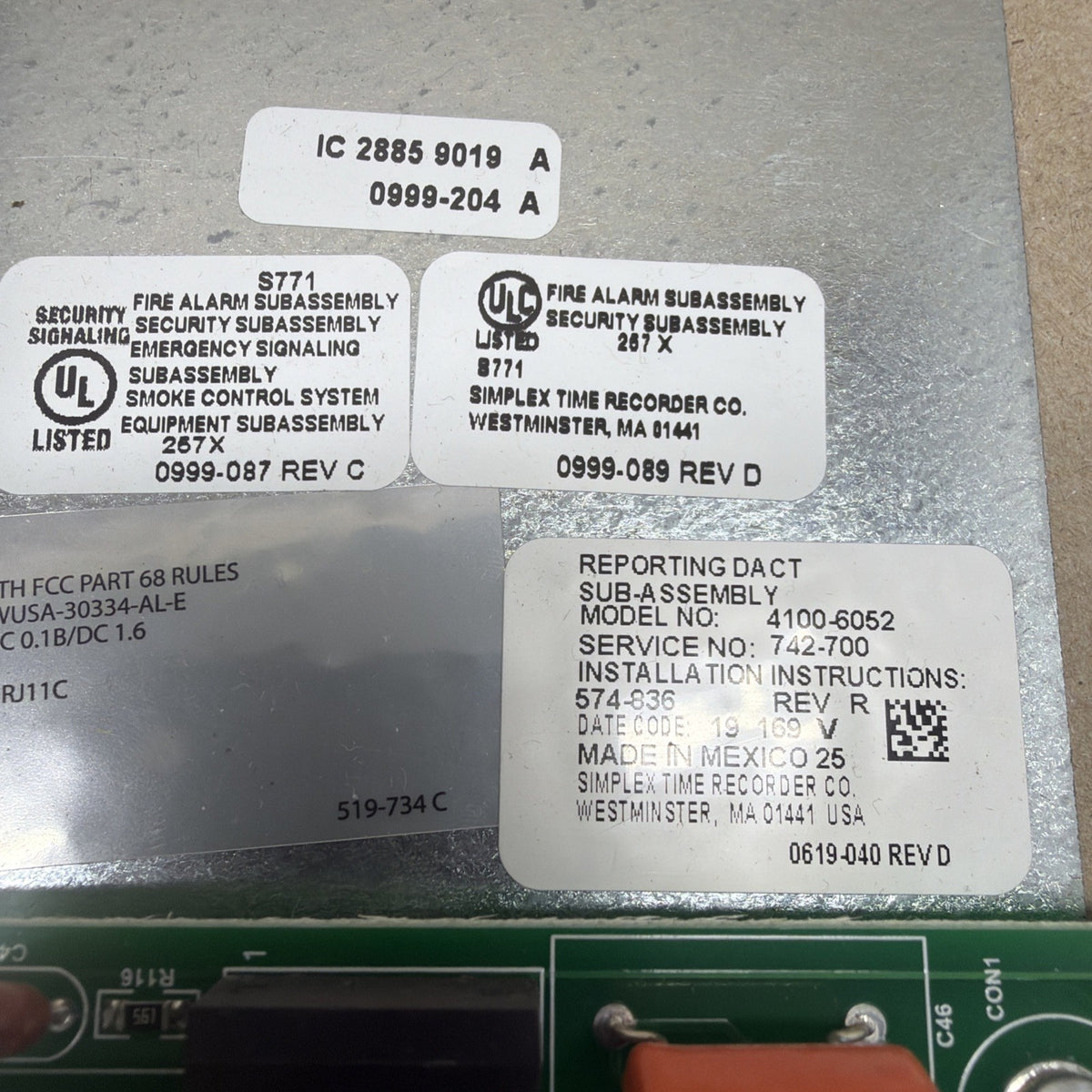 ✅ Simplex 4100 Fire Alarm 4100-6052 Simplex 566-158 Serial DACT Board