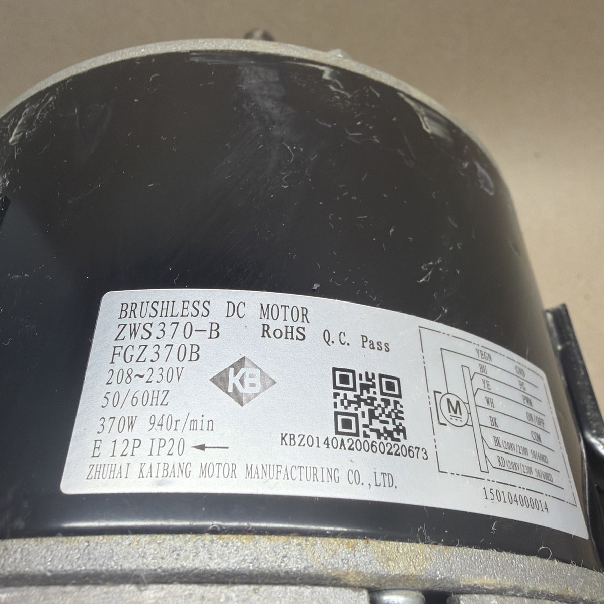 TESTED✅. ZWS370-B  FGZ370B, 208/230V - DC Brushless Blower Motor - ECM