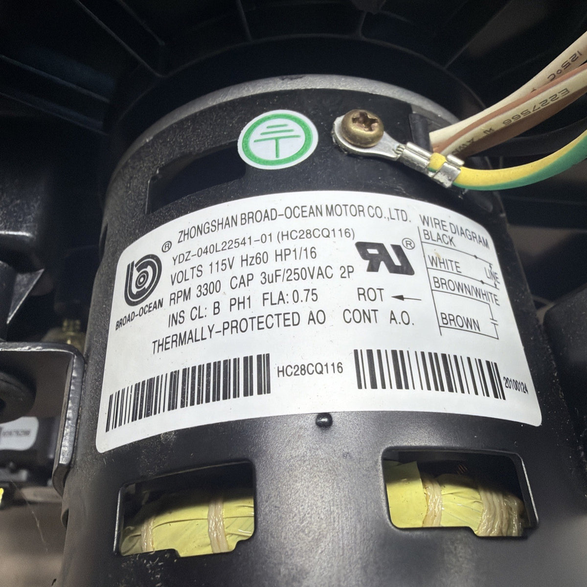 🔥 ZHONGSHAN BROAD-OCEAN HC28CQ116 Draft Inducer Motor  YDZ-040L22541-01