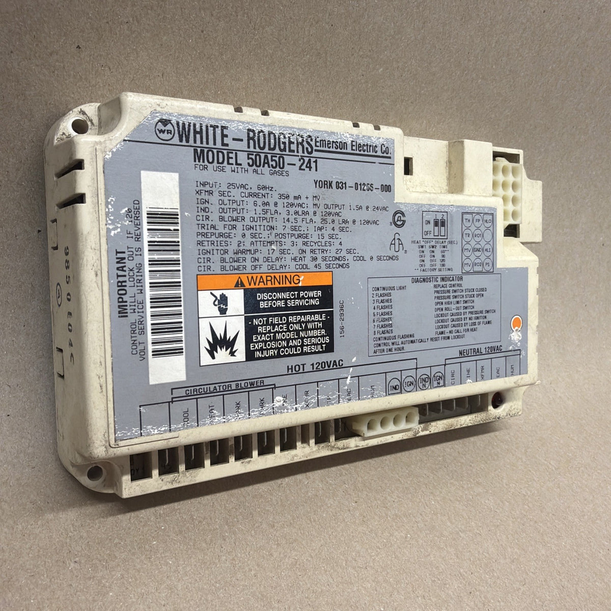 TESTED✅ 50A50-241 Furnace Control Board White Rogers  York 031-01266-000