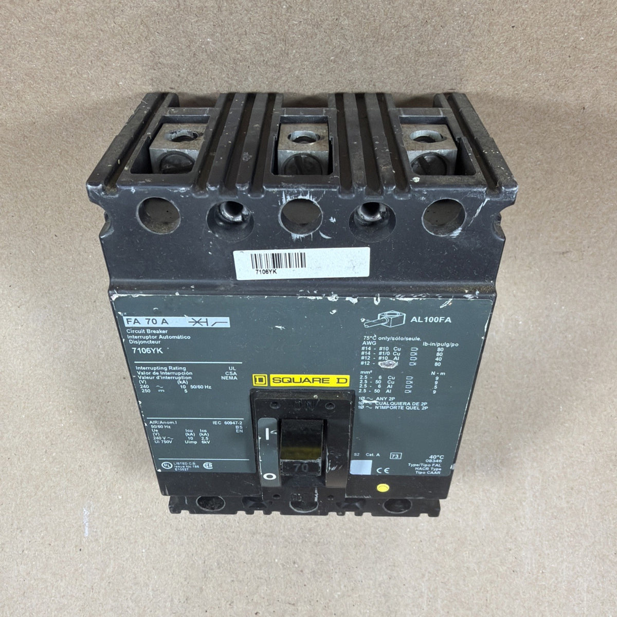 TESTED🔥 SQUARE D FH 70 A 3 pole 70 amp 600v AL100FA Switch 7106YK