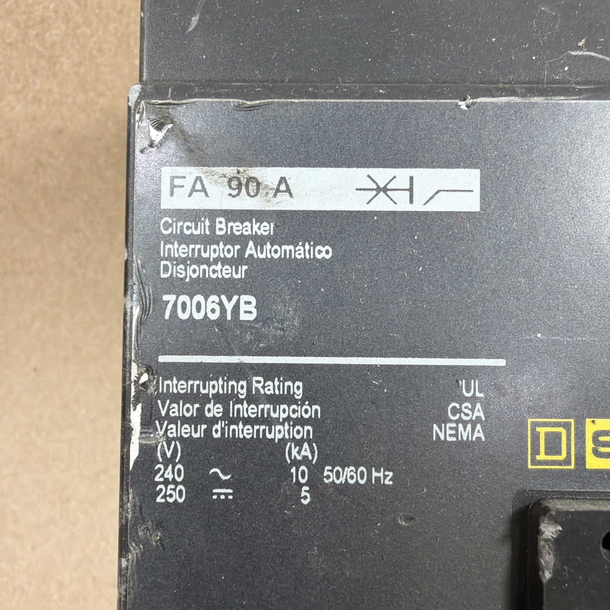 TESTED🔥 SQUARE D FH 90 A 3 pole 90 amp 600v AL100FA Switch 7006YB