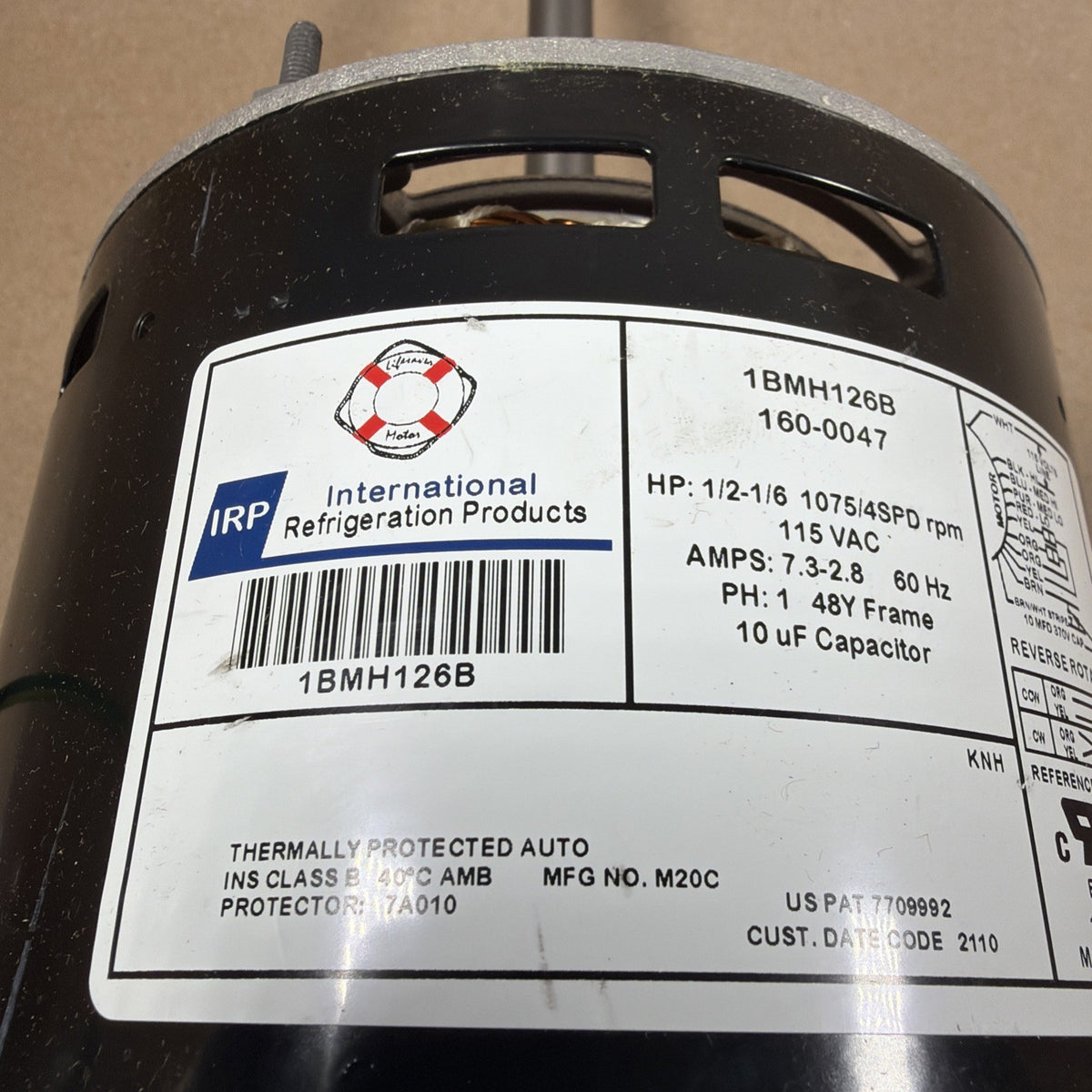 Blower Motor 1/2 HP 1BMH126B 208-230, 60 Hz, ph1 3.0 Amps 3 Speed Reversible