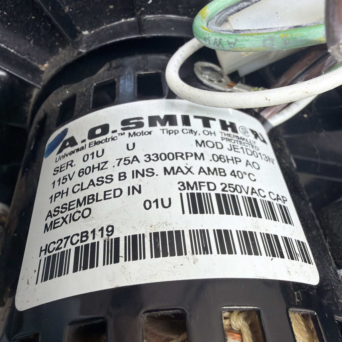 A.O. SMITH JE1D013N Carrier Bryant Draft Inducer Blower HC27CB119