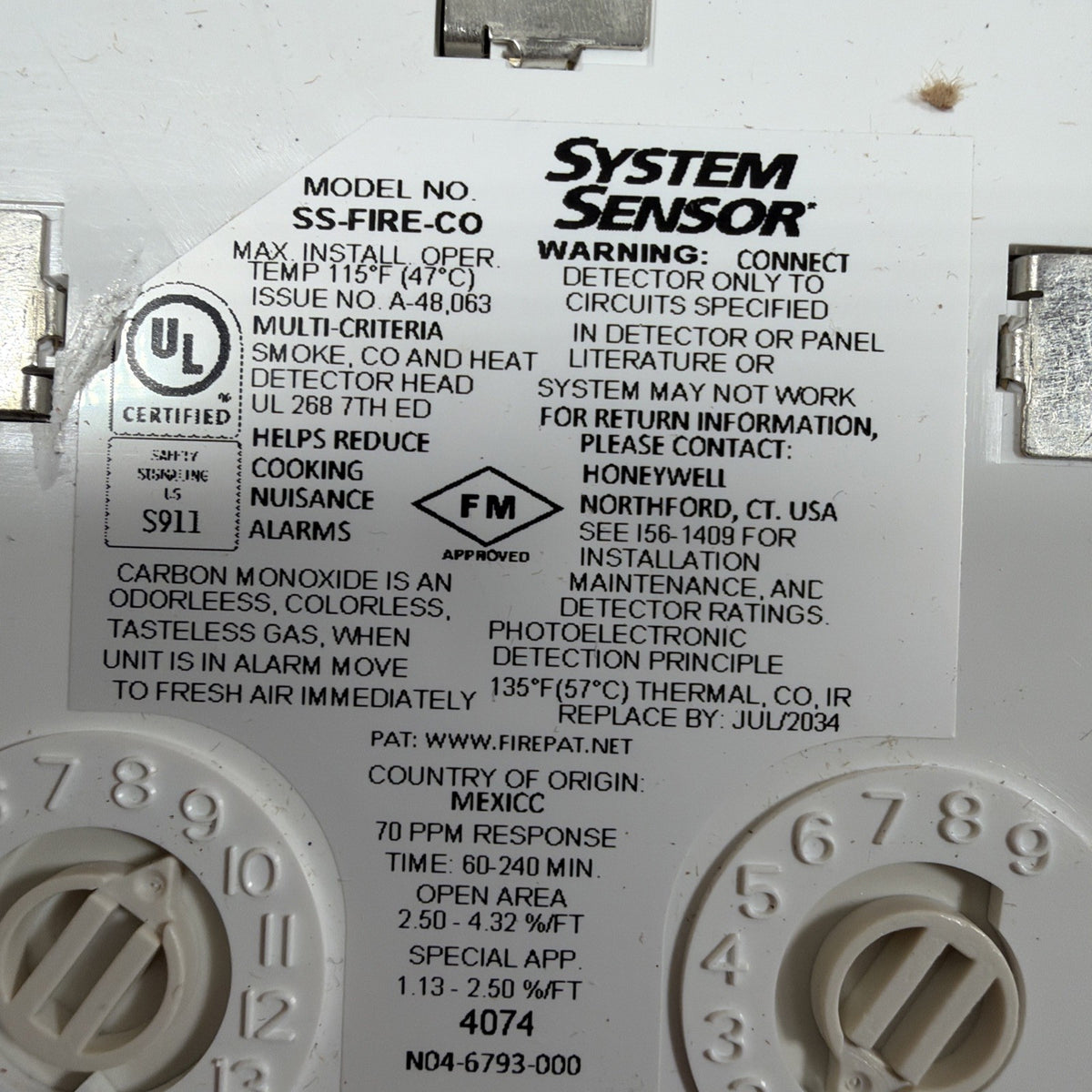 NEW🔥. System Sensor SS-FIRE-CO  Smoke And cO Detector Photo Thermal