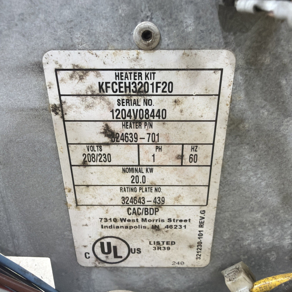 TESTED🔥 CARRIER KFCEH3201F20 Electric Heat Kit, 20kW, 1-Phase, Fused