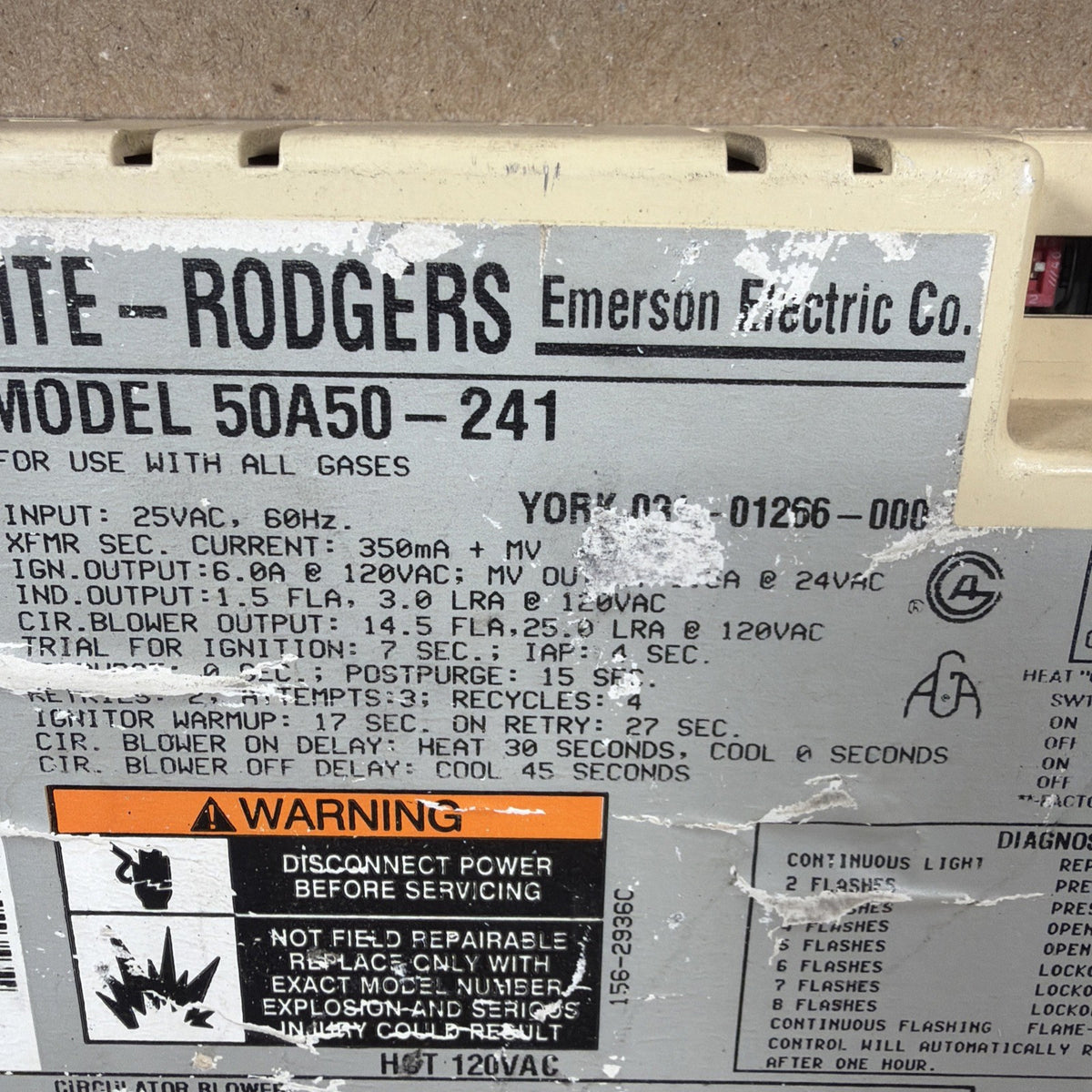 TESTED🔥 50A50-241 Furnace Control Board White Rogers  York 031-01266-000