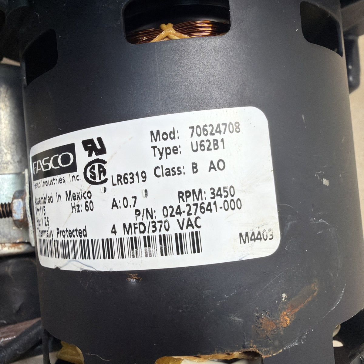 FASCO 70624708 Swirlwind Draft Inducer Blower Motor Assembly 024-27641-000