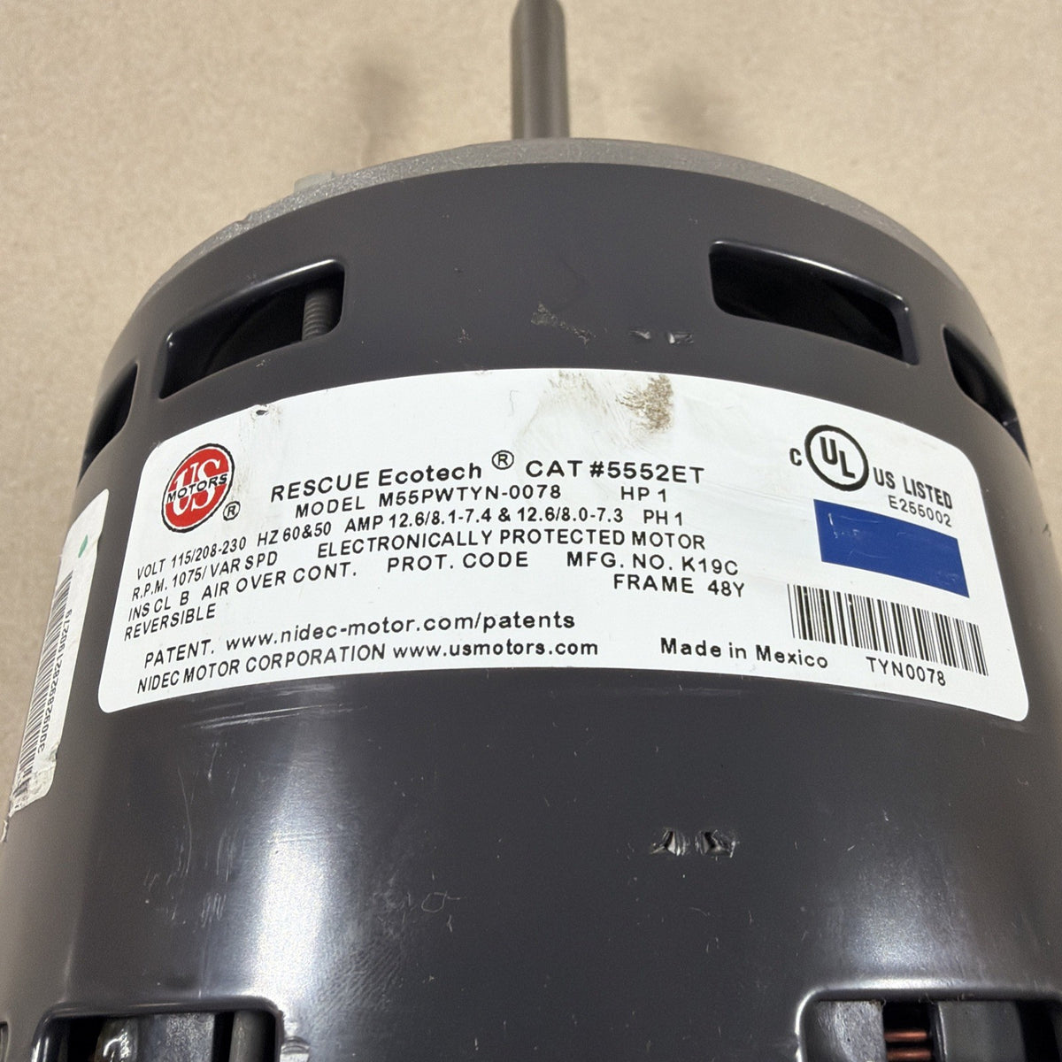 🔥🔥. US Motors RESCUE EcoTech M55PWTYN-0078 ECM Blower Motor 1HP 5552ET (M22)