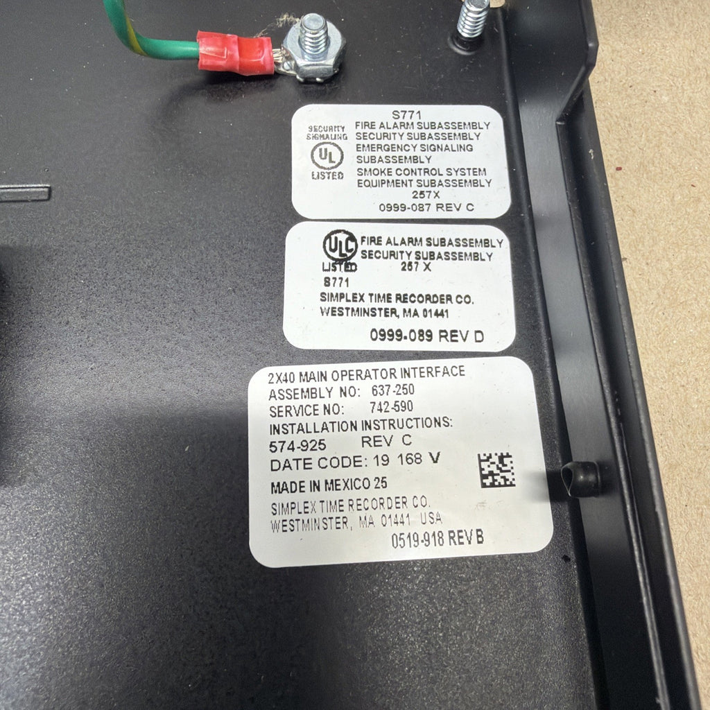TESTED✅ Simplex 637-250 Master Operator Interface for 4100U/ES Panel 4100-9111